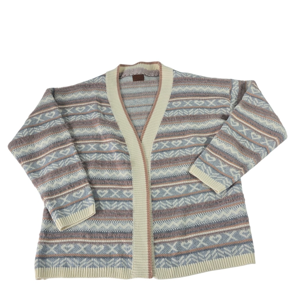 POL Womens Heart Fair Isle Fuzzy Eyelash Knit Cardigan Sweater JST602A Small